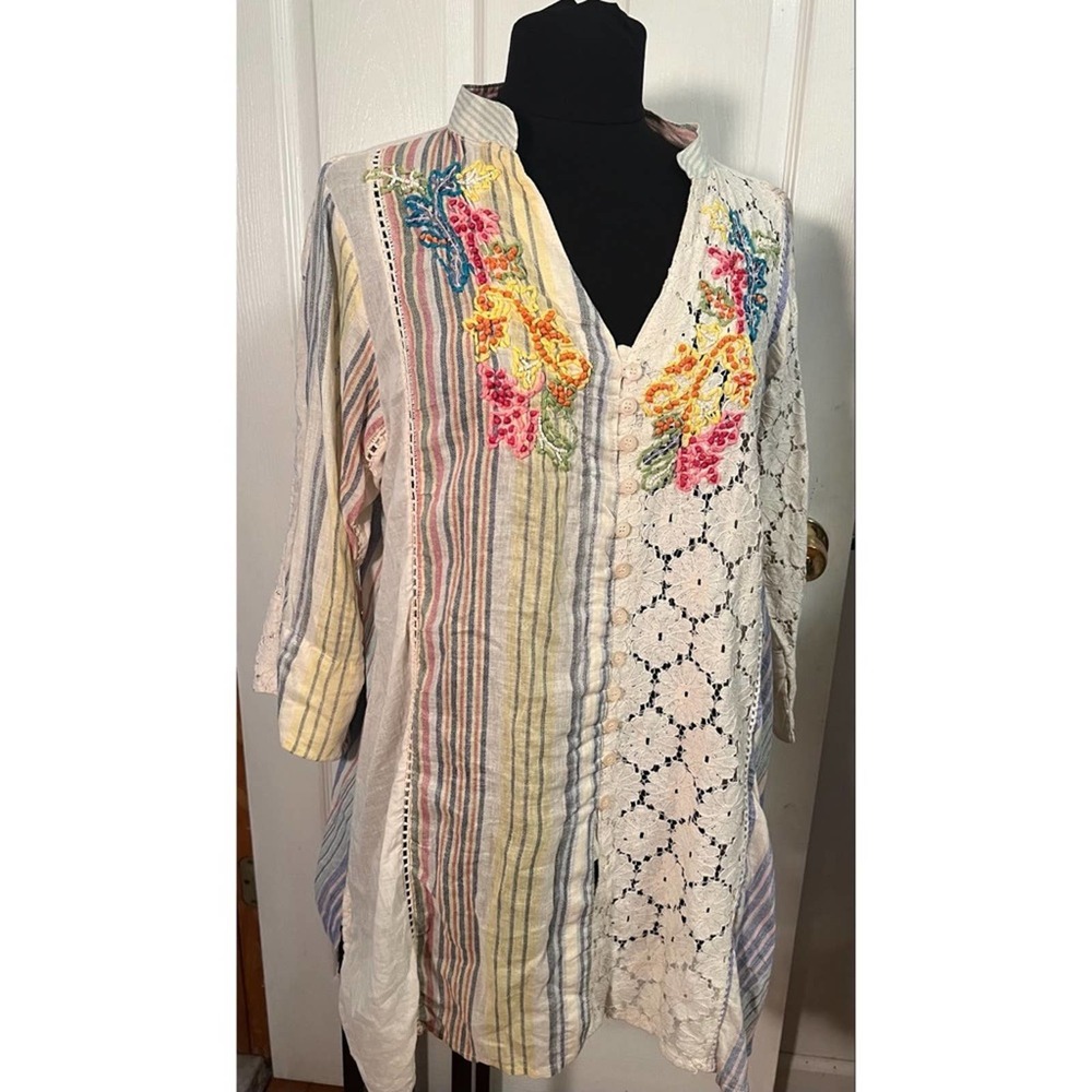 Colori di Mare Beachwear Embroidered & Lace Detail Cover Up Tunic Top L/XL
